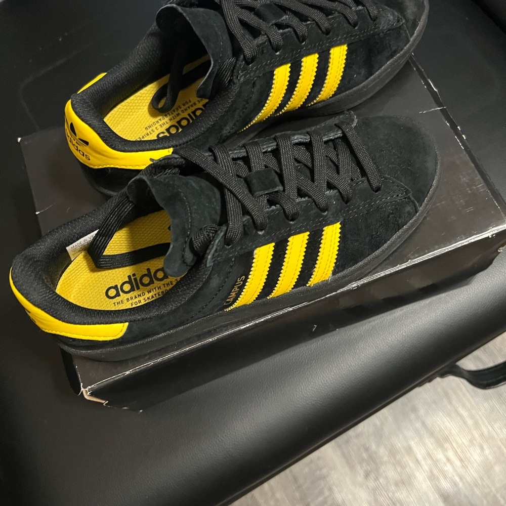 Adidas Black and Yellow Suede Sneakers